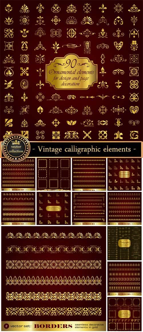 Vintage borders, frames and calligraphic elements vector