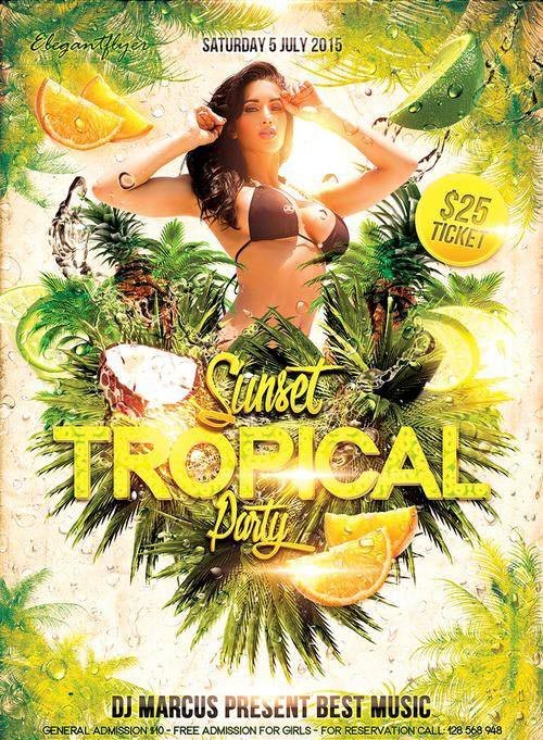 Tropical Sunset Party Flyer PSD Template + Facebook Cover