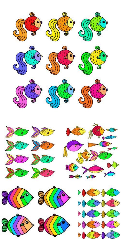 Stock Vectors - Vector set of hand drawn fish