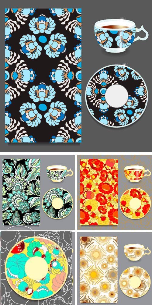 Stock Vectors - Vector seamless floral russian or slavs pattern with cup and plate