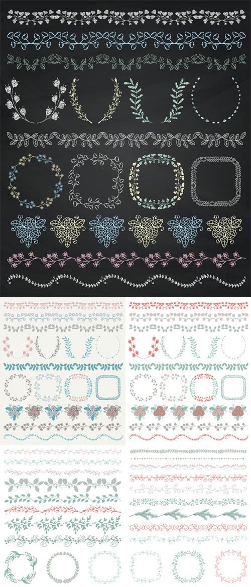 Vector Hand Sketched Seamless Borders and Frames Set 2