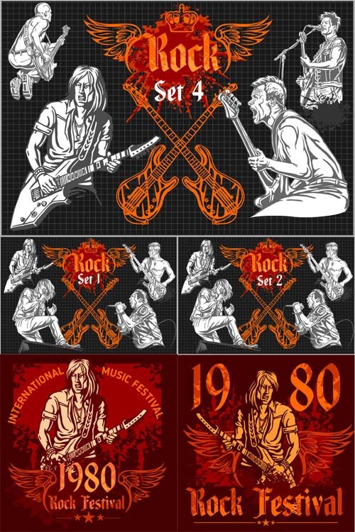 Vector Set - Rock Concert Poster - 1980s 