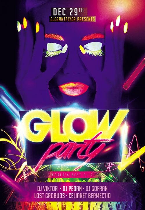 Flyer PSD Template - Glow Party + Facebook Cover