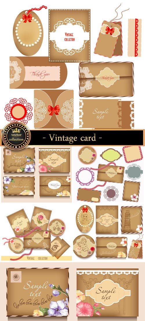 Vintage cards and envelopes in a vector