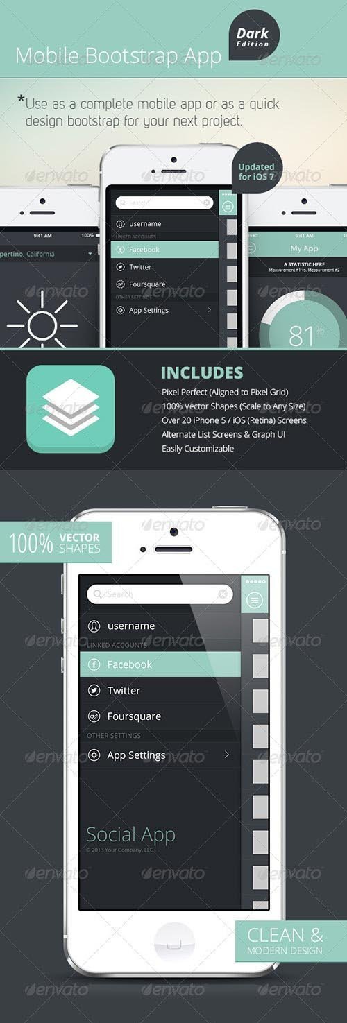 GraphicRiver - Bootstrap Mobile Phone - UI - iPhone iOS App Dark