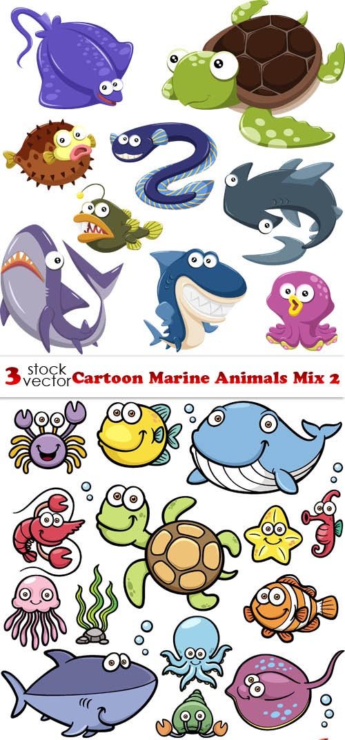 Vectors - Cartoon Marine Animals Mix 2