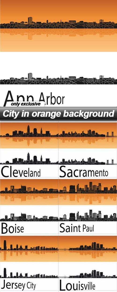 City in orange background - 13 EPS