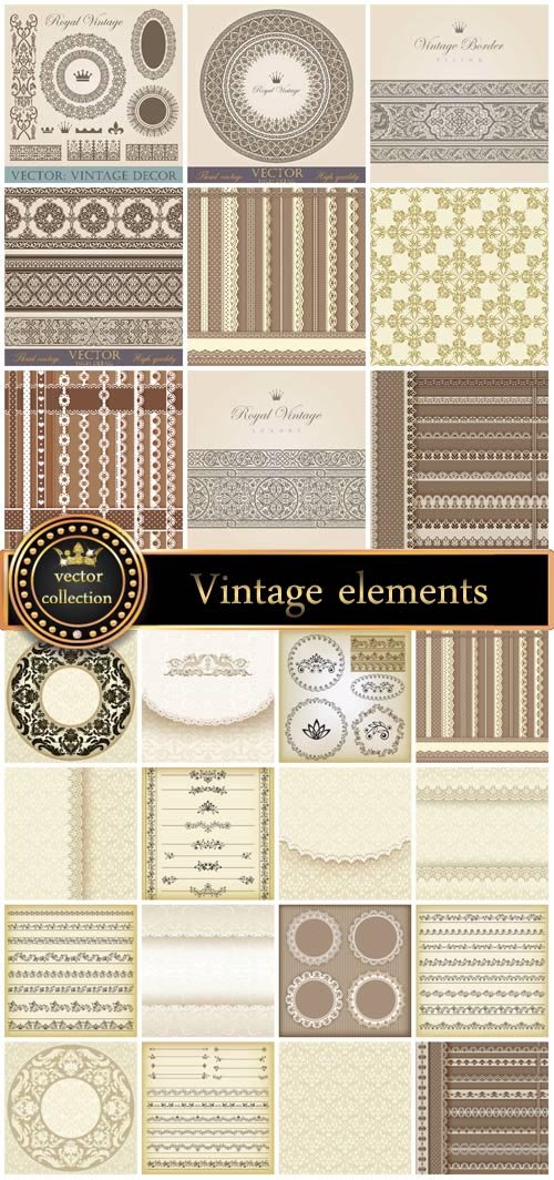 Collection of vintage elements and backgrounds vector