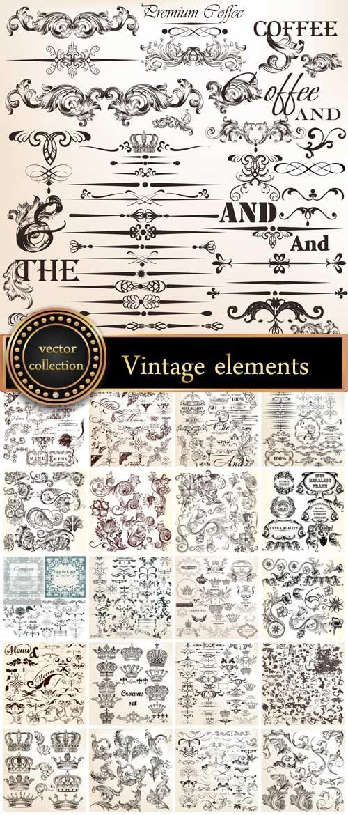 Vintage decorative elements, scrolls, ornaments vector