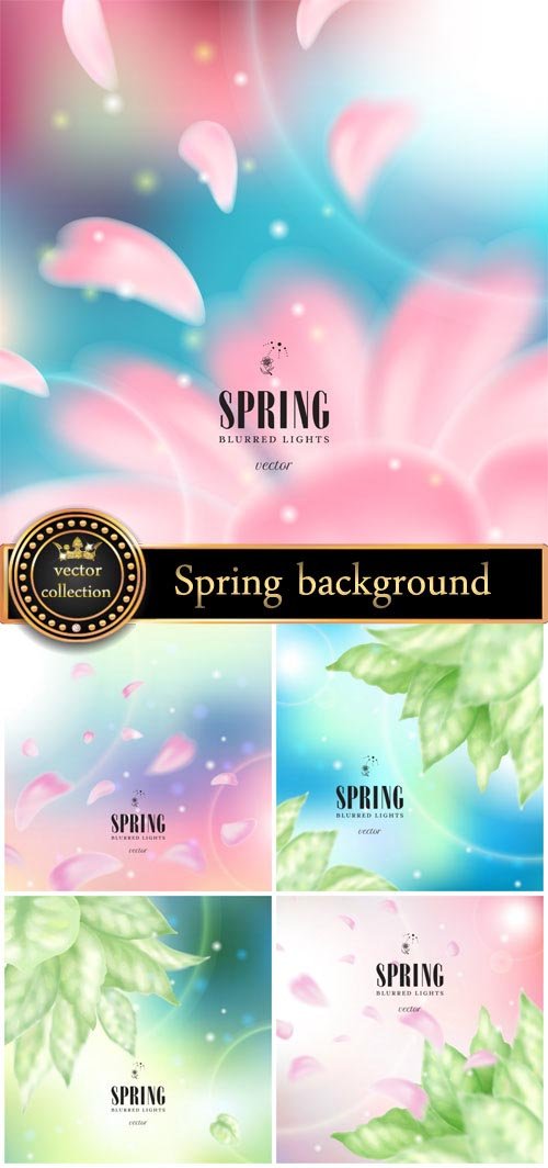 Spring vector background with flowers and green leaves