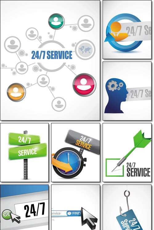 24-7 service community sign concept illustration design icon graphic - Vector