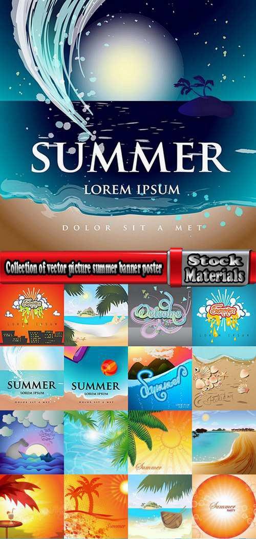 Collection of vector picture summer banner poster flyer beach sunshine sea holiday vacation