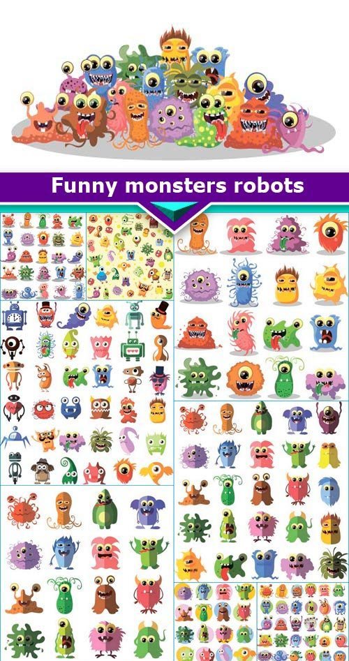 Funny monsters robots 11x EPS