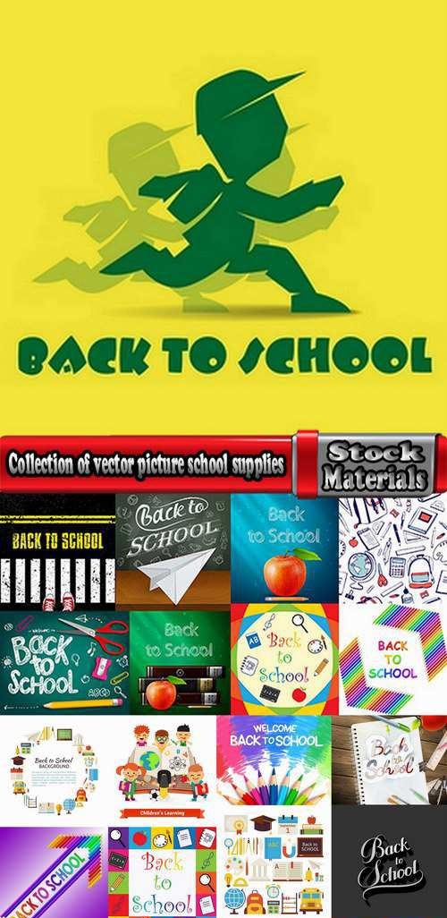 Collection of vector picture school supplies flyer poster banner stationery pencil line