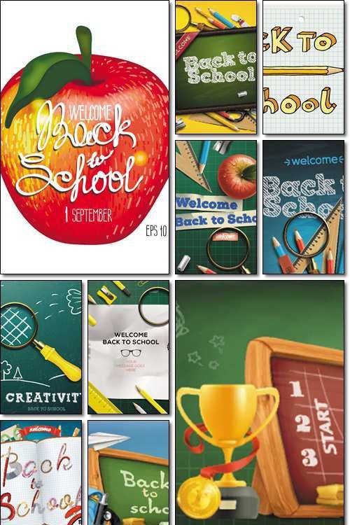 Welcome back to school sale background with red apple, vector illustration - Vector