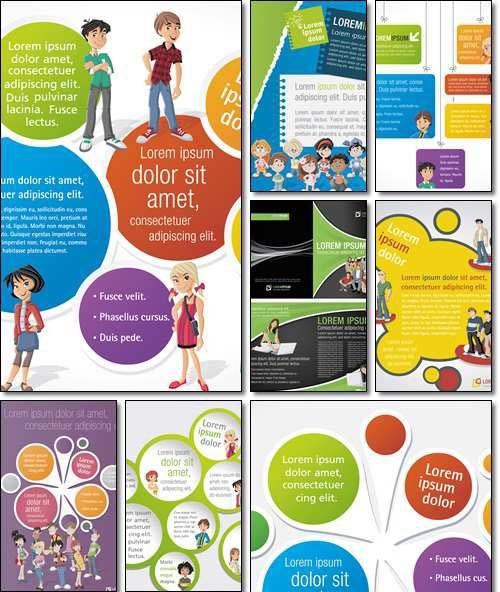Template for advertising brochure with children students - Vector