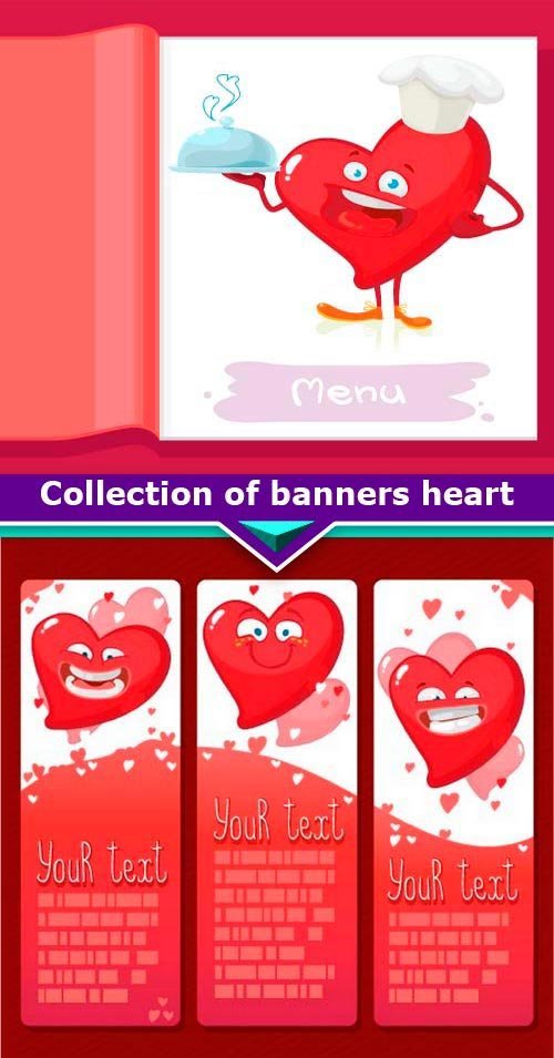 Collection of banners heart 5x EPS
