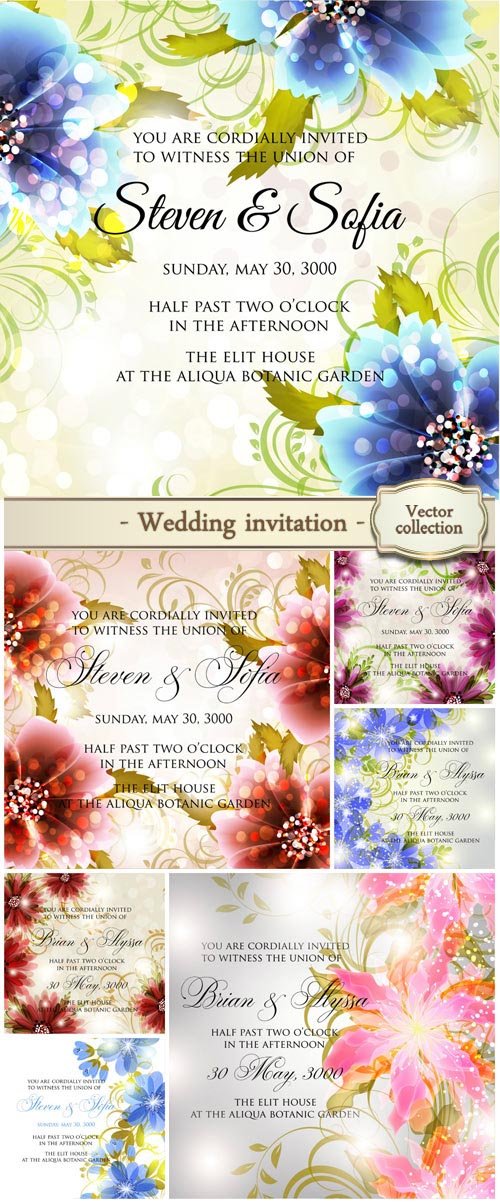 Wedding invitation or card with abstract floral background