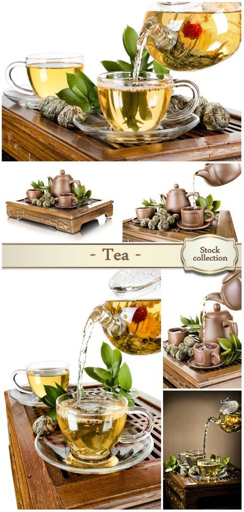 Tea, tea cups on a tray - Stock photo