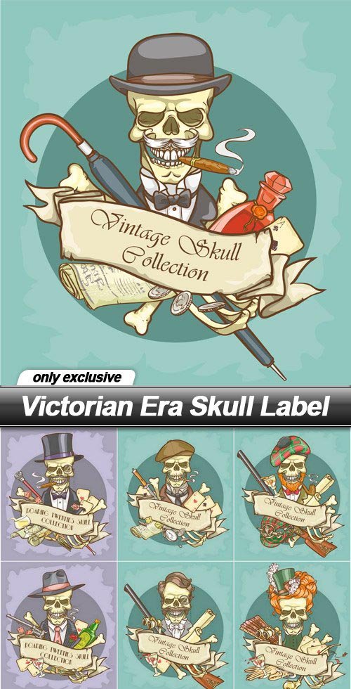 Victorian Era Skull Label - 14 EPS
