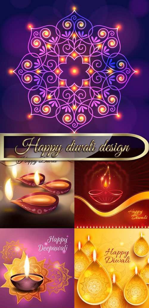 Happy diwali design vector set