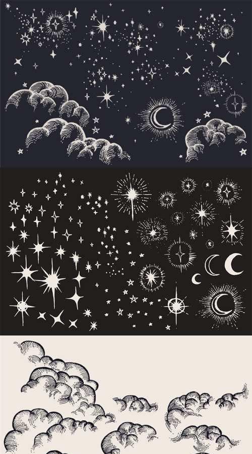 Star, Moon, Cloud, Sky Drawings - Creativemarket 102087