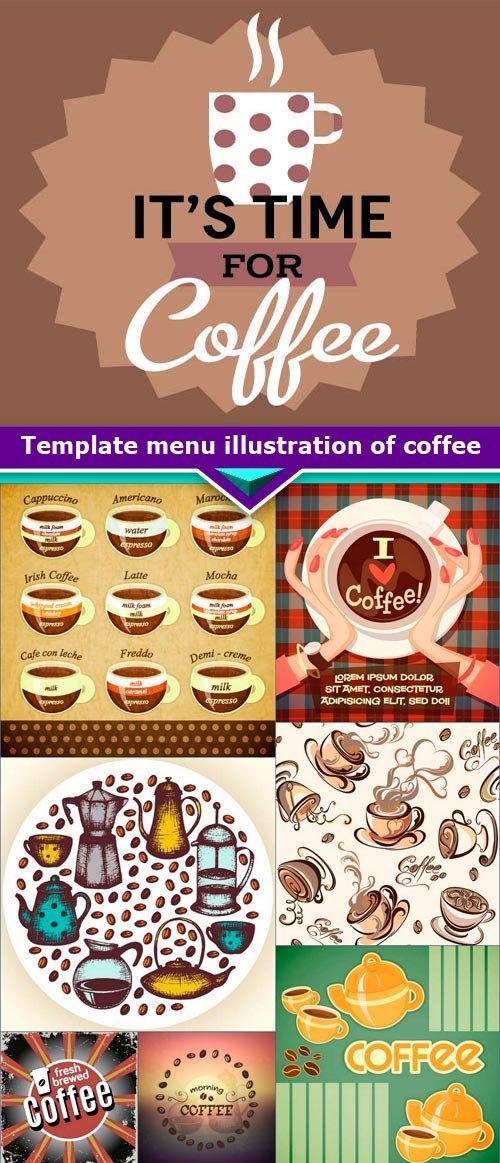 Template menu in retro style vector illustration of coffee 16x EPS