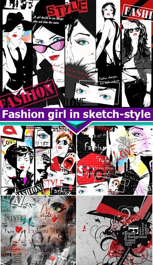 Fashion girl in sketch-style 12X JPEG