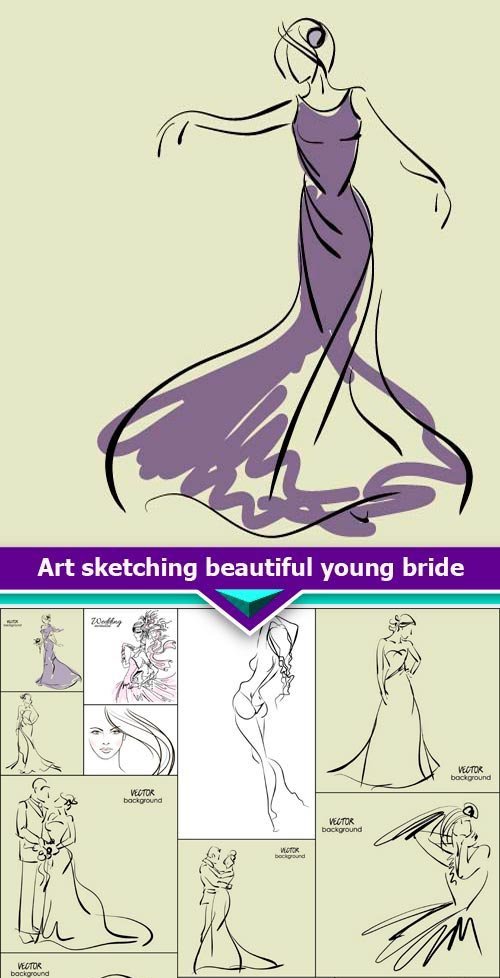 Art sketching beautiful young bride 15X EPS