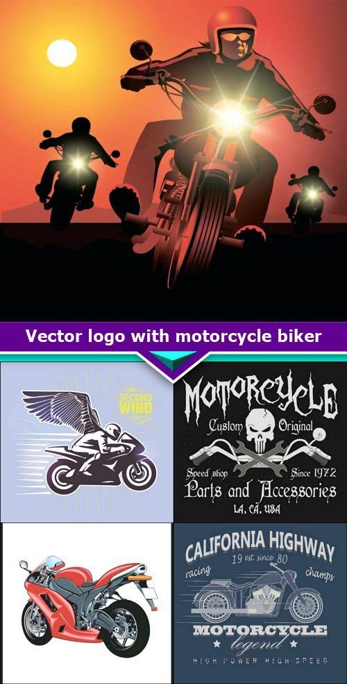 Vector logo with motorcycle biker 10x EPS