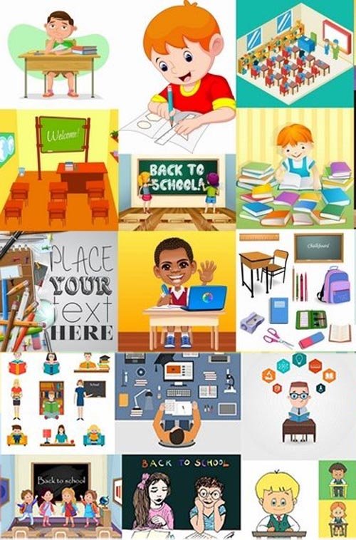 Collection of vector picture school supplies flyer poster banner stationery pencil line cartoon 25 EPS