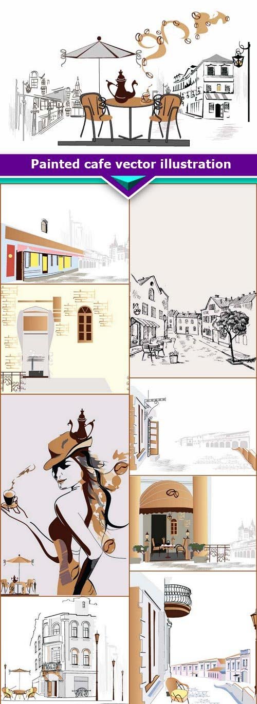 Painted cafe vector illustration 9x EPS