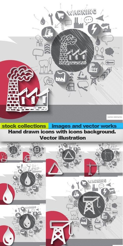 Hand drawn icons with icons background. Vector illustration, 15 x EPS
