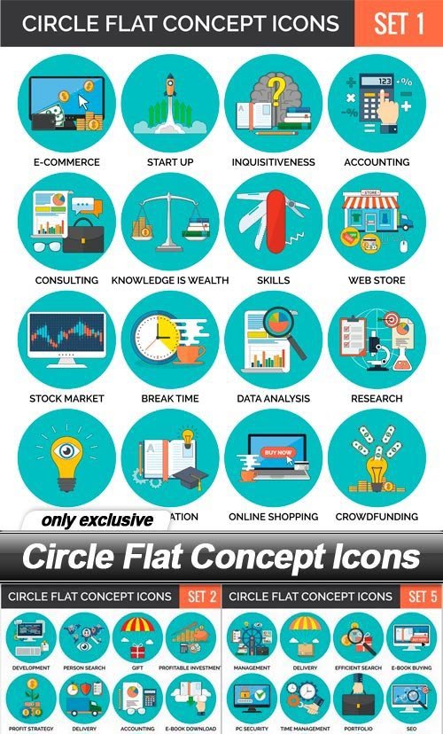 Circle Flat Concept Icons - 7 EPS