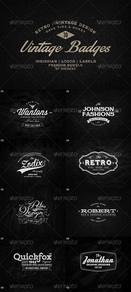 GraphicRiver - 30 Vintage Badges / Labels / Logos Bundle