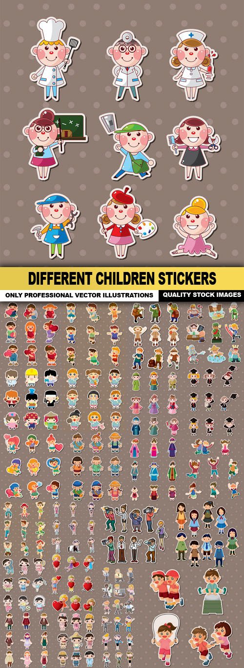 Different Children Stickers - 25 Vector