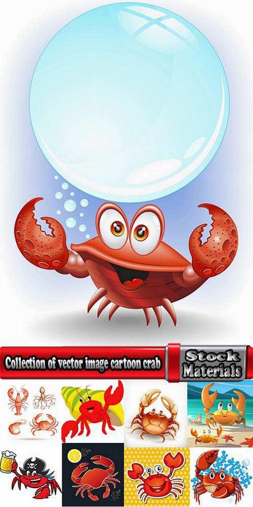 Collection of vector image cartoon crab sea dweller 25 EPS