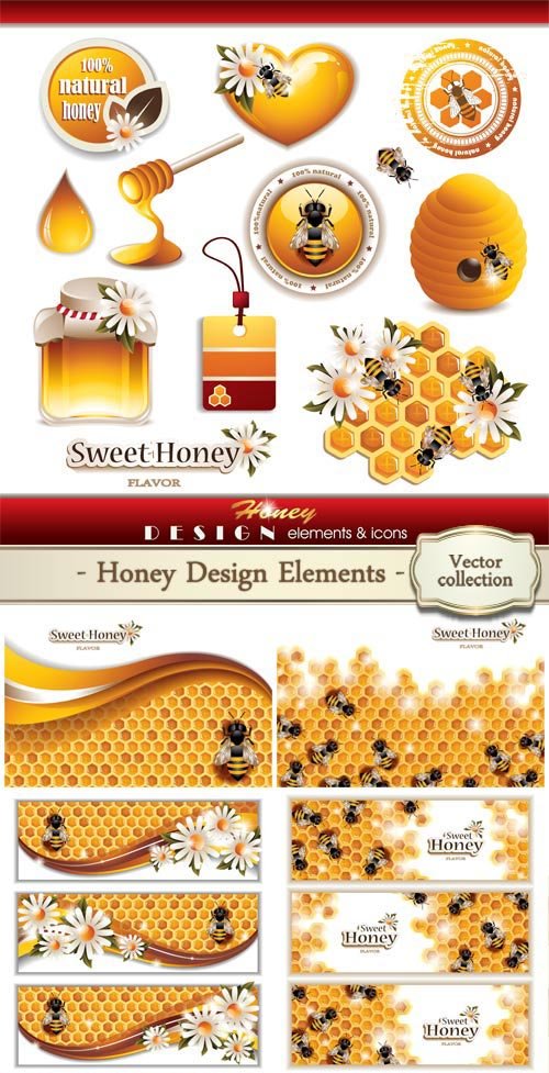 Honey design elements and icons