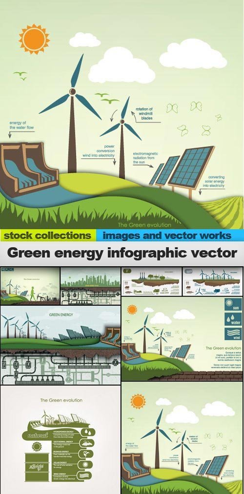 Green energy infographic vector, 10 x EPS