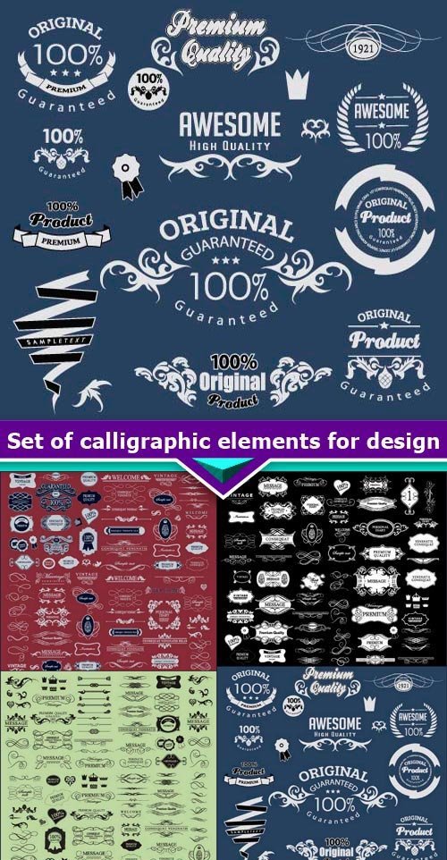 Set of calligraphic elements for design 10X EPS