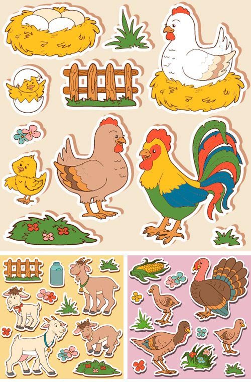 Stock Vectors - Farm animals set, vector stickers