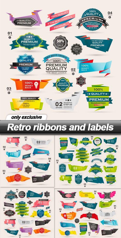 Retro ribbons and labels - 12 EPS