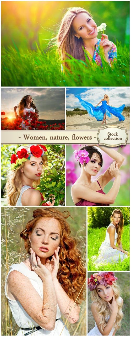 Women, nature, flowers - Stock photo