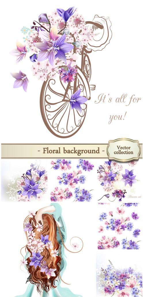 Floral clear background blue, pink and purple cornflowers