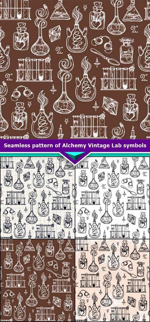 Seamless pattern of Alchemy Vintage Lab symbols 8x EPS