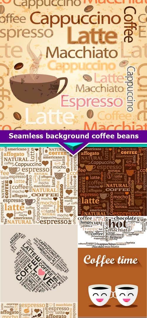 Seamless background of the words coffee beans 10x EPS