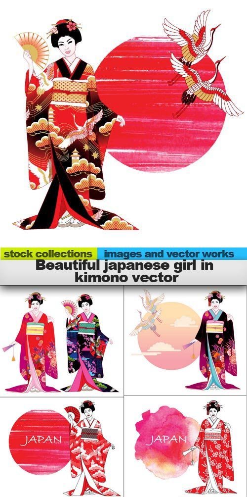 Beautiful japanese girl in kimono vector, 15 x EPS