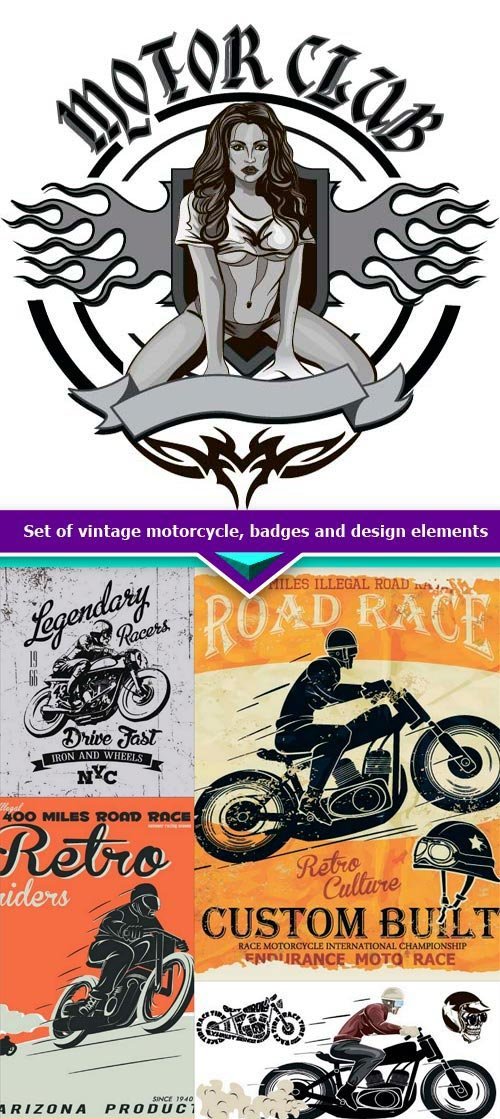 Set of vintage motorcycle, badges and design elements 11X JPEG