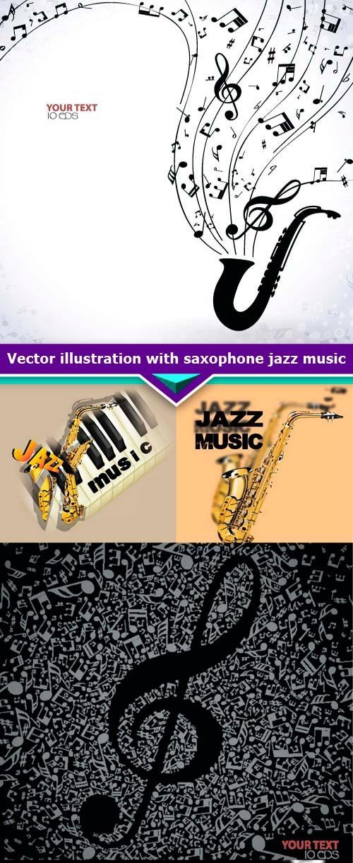 Vector illustration with saxophone jazz music 6X EPS
