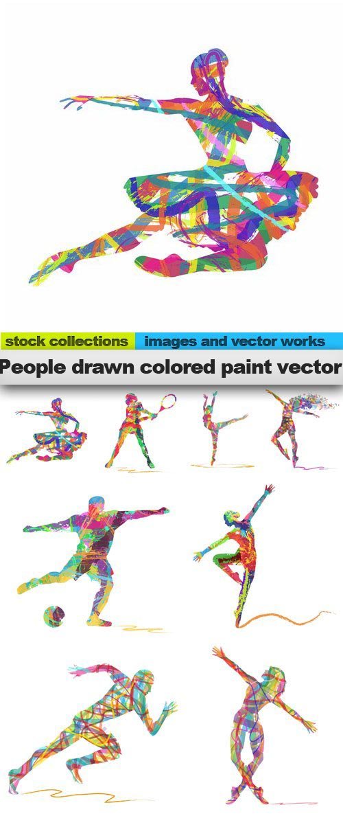 People drawn colored paint vector, 9 x EPS